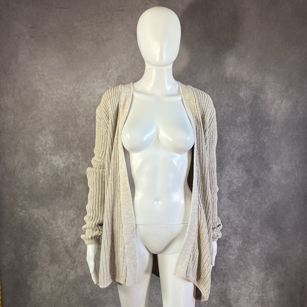John + Jenn Cardigan Women S / P Beige Open Knit Laces Long Sleeve Boho Hippie